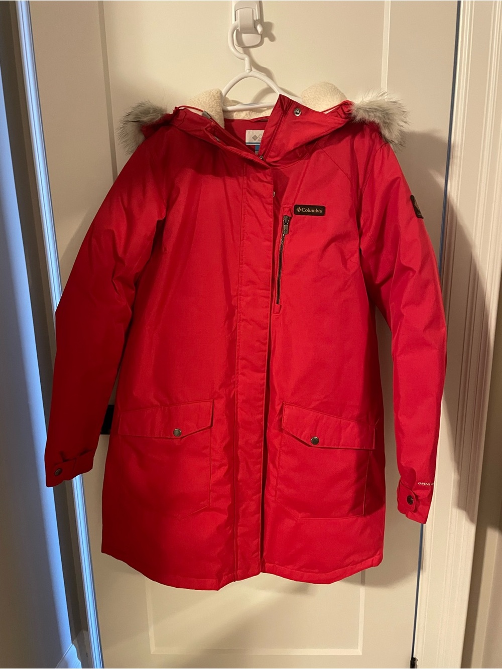 Columbia Red Women’s Faux-Fur Hooded Winter Coat
